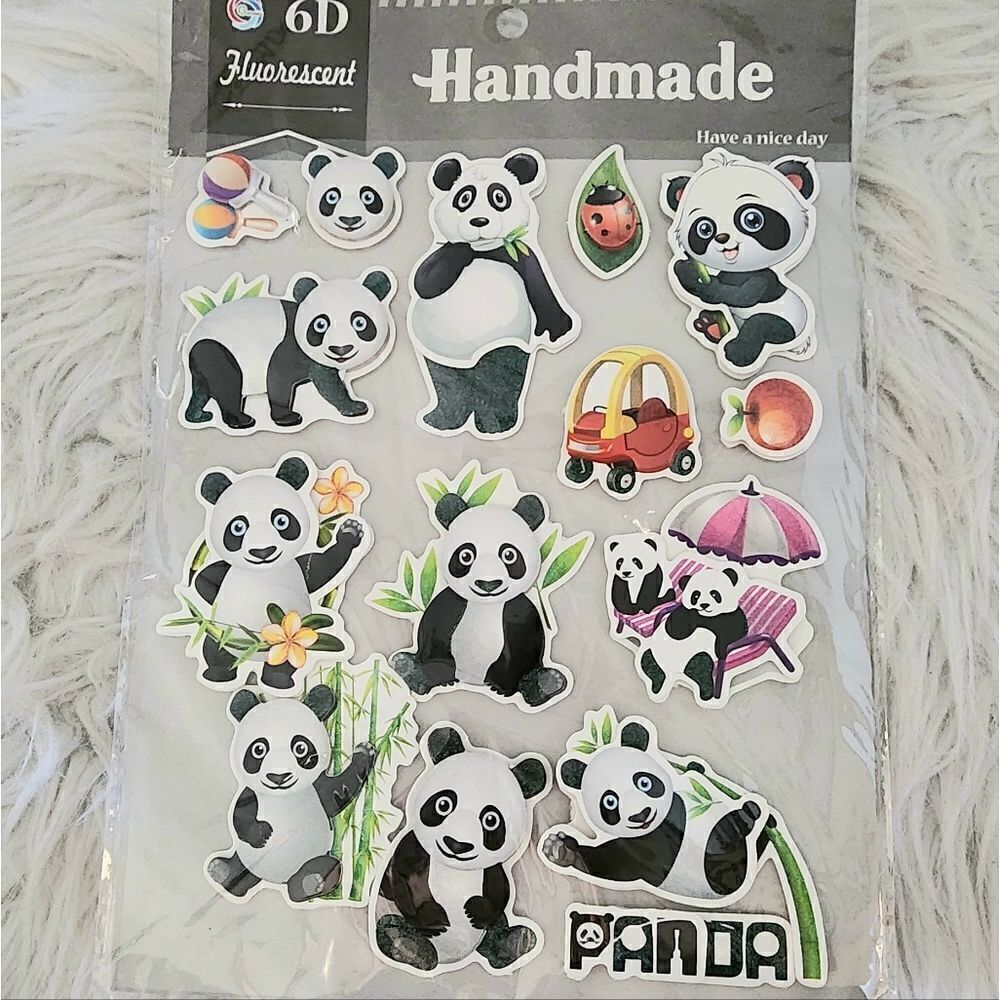 Handmade panda 6D fluorescent sticker page new